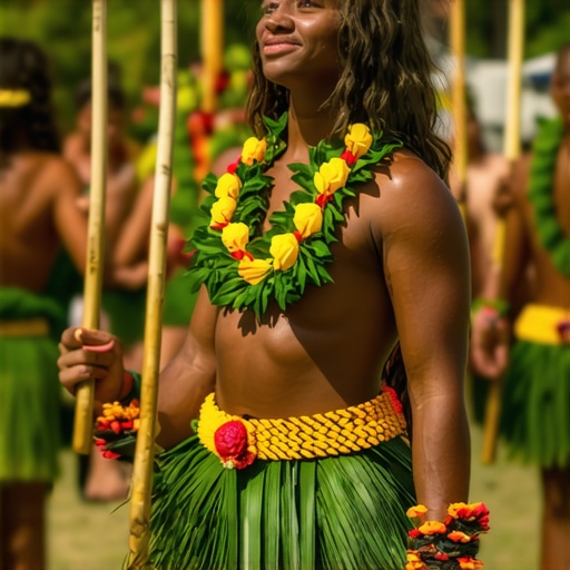 Photo of Hawaiian cultural festival showcasing traditional costumes and community engagement