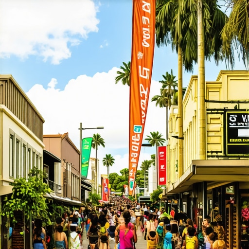 Honolulu street with local businesses and community events