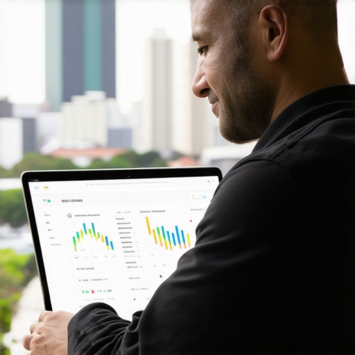 Honolulu SEO Data Analysis Digital marketer working on local SEO strategies with Honolulu skyline