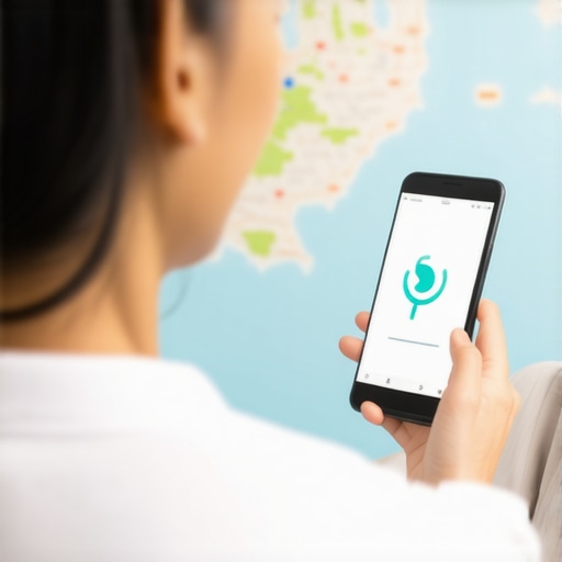 Voice Search Optimization in Honolulu Person using a voice assistant with a map of Honolulu in the background, illustrating voice search strategy.