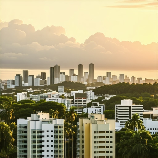 Honolulu Local SEO Strategy Illustration Honolulu cityscape with community engagement, landmarks, and SEO icons.