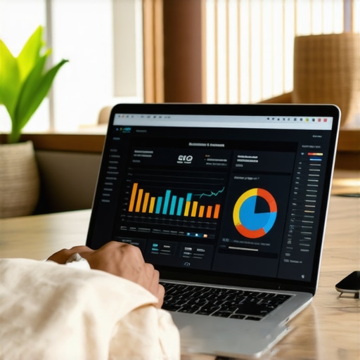 A person analyzing local SEO metrics on a laptop with Hawaii-themed background.