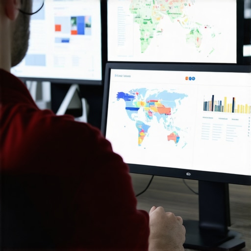 Digital marketer analyzing local SEO performance with Hawaii maps on computer screen.