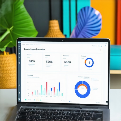 Business owner analyzing local SEO metrics on a laptop with Hawaiian decor