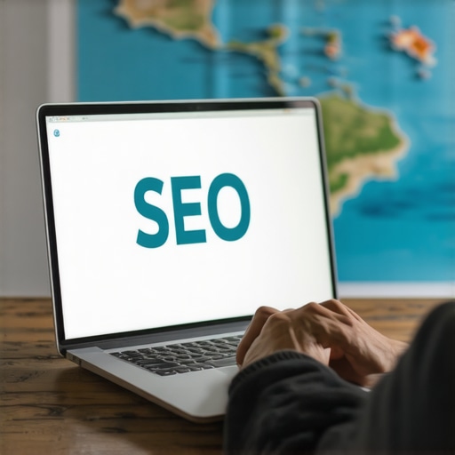 A person analyzing local SEO data on a laptop with Hawaii maps on screen