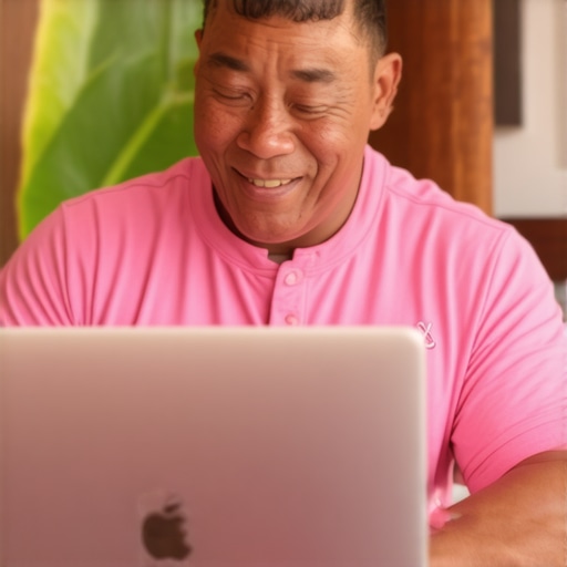 Business owner in Hawaii updating Google Business Profile on a laptop