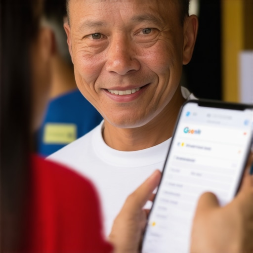 Business owner collecting reviews from satisfied customer at Honolulu storefront