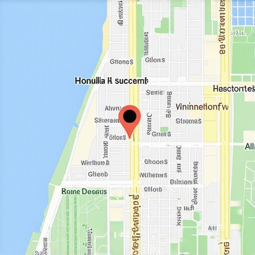 Aerial view of Honolulu with digital map overlays symbolizing local SEO strategies and success.