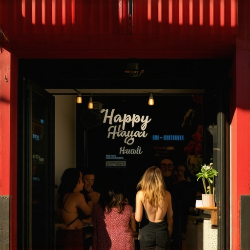 Honolulu Local Business Visual Signal A lively Honolulu shopfront with vibrant signage and happy customers, illustrating visual signals in local SEO